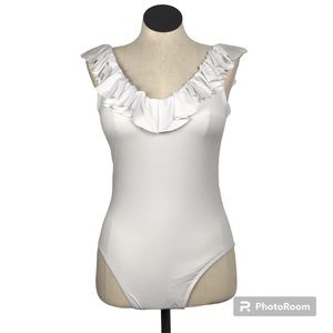 Liberty & Justice One Piece Swimsuit Women’s Size XL Color White Pull On Ruffle